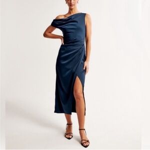 Abercrombie & Fitch One-Shoulder Navy Blue Midi Dress